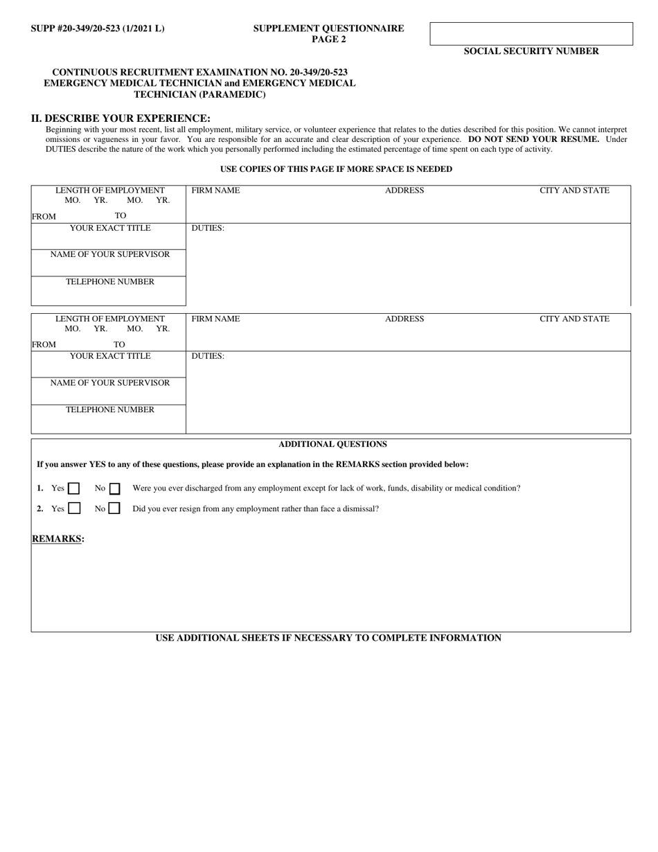 Form NYS-APP-3 #20-349 (NYS-APP-3 #20-523) Application for NYS Examinations Open to the Public - New York, Page 3
