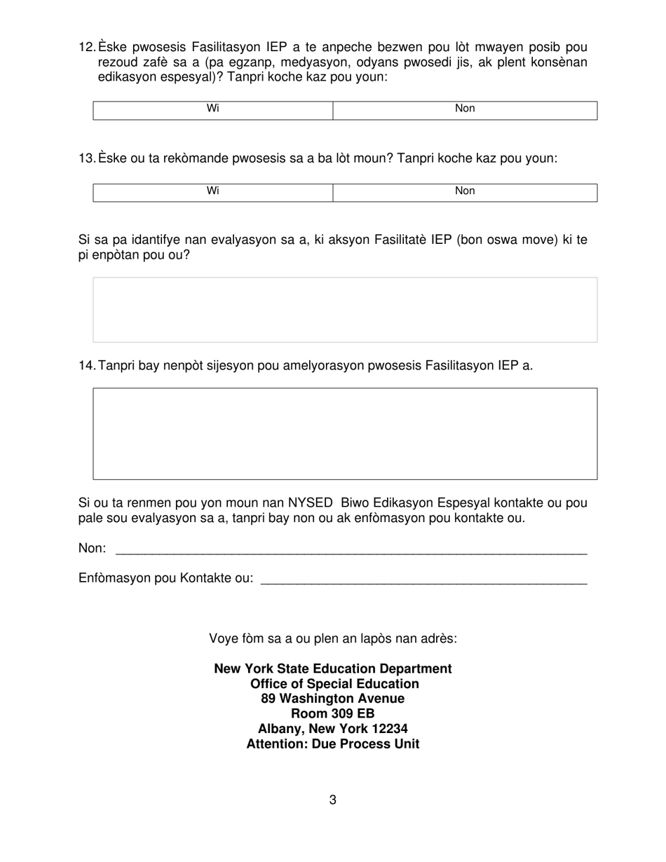Individualized Education Program (Iep) Facilitation Evaluation - New York (Haitian Creole), Page 3