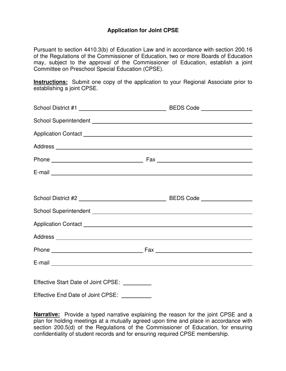 Application for Joint Cpse - New York, Page 1