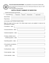 Document preview: Capital Project Summary of Inspection - New York