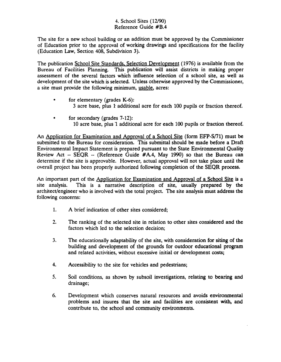 Form EFP-S Application for Examination and Approval of a School Site - New York, Page 1