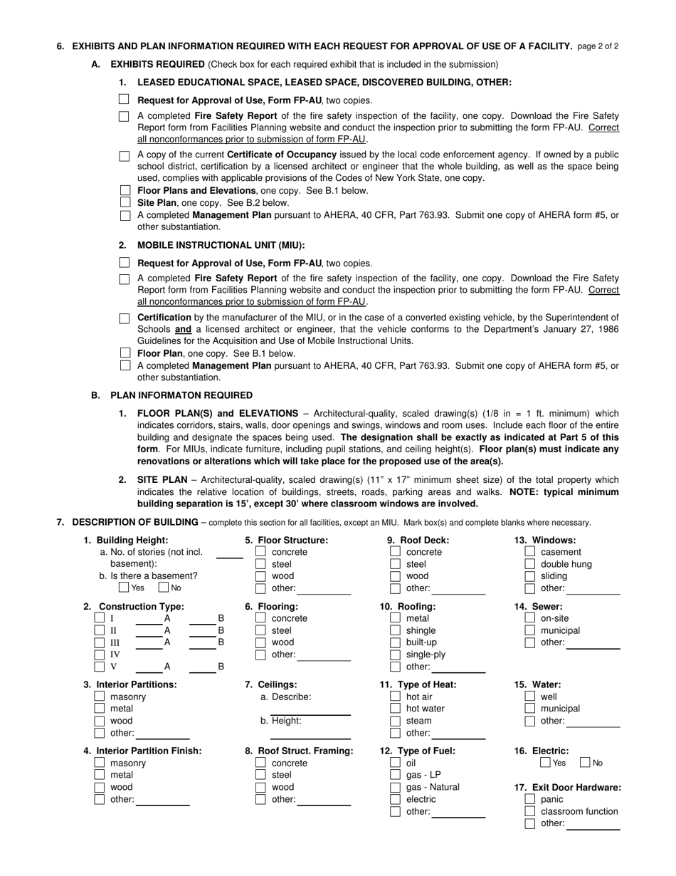 Form FP-AU Request for Approval of Use of a Facility - New York, Page 2