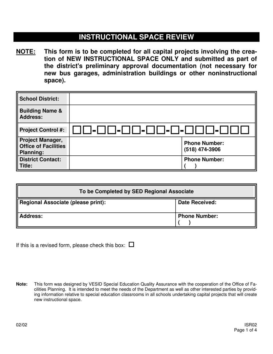 Form ISR02 Instructional Space Review - New York, Page 1