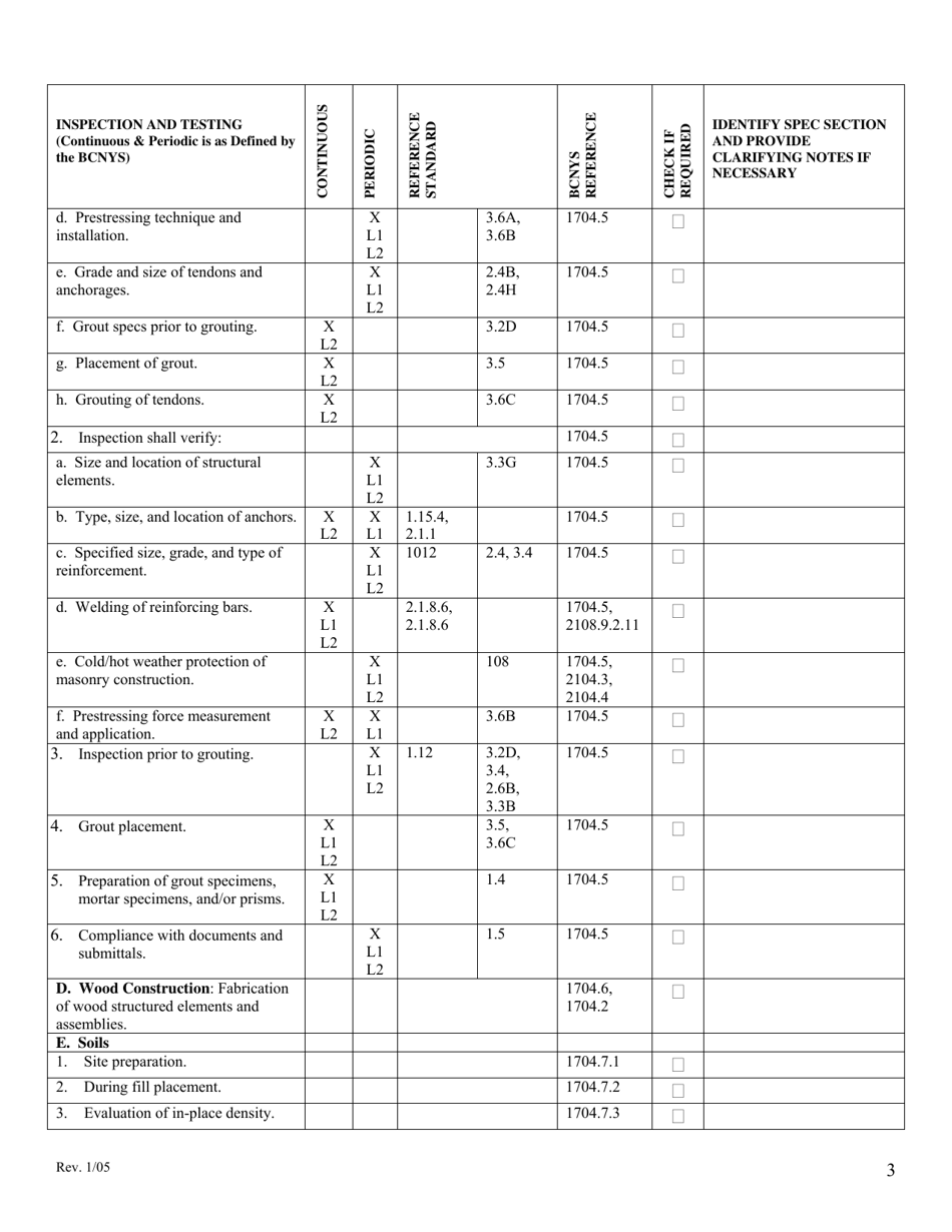 Statement of Special Inspections and Tests - New York, Page 3