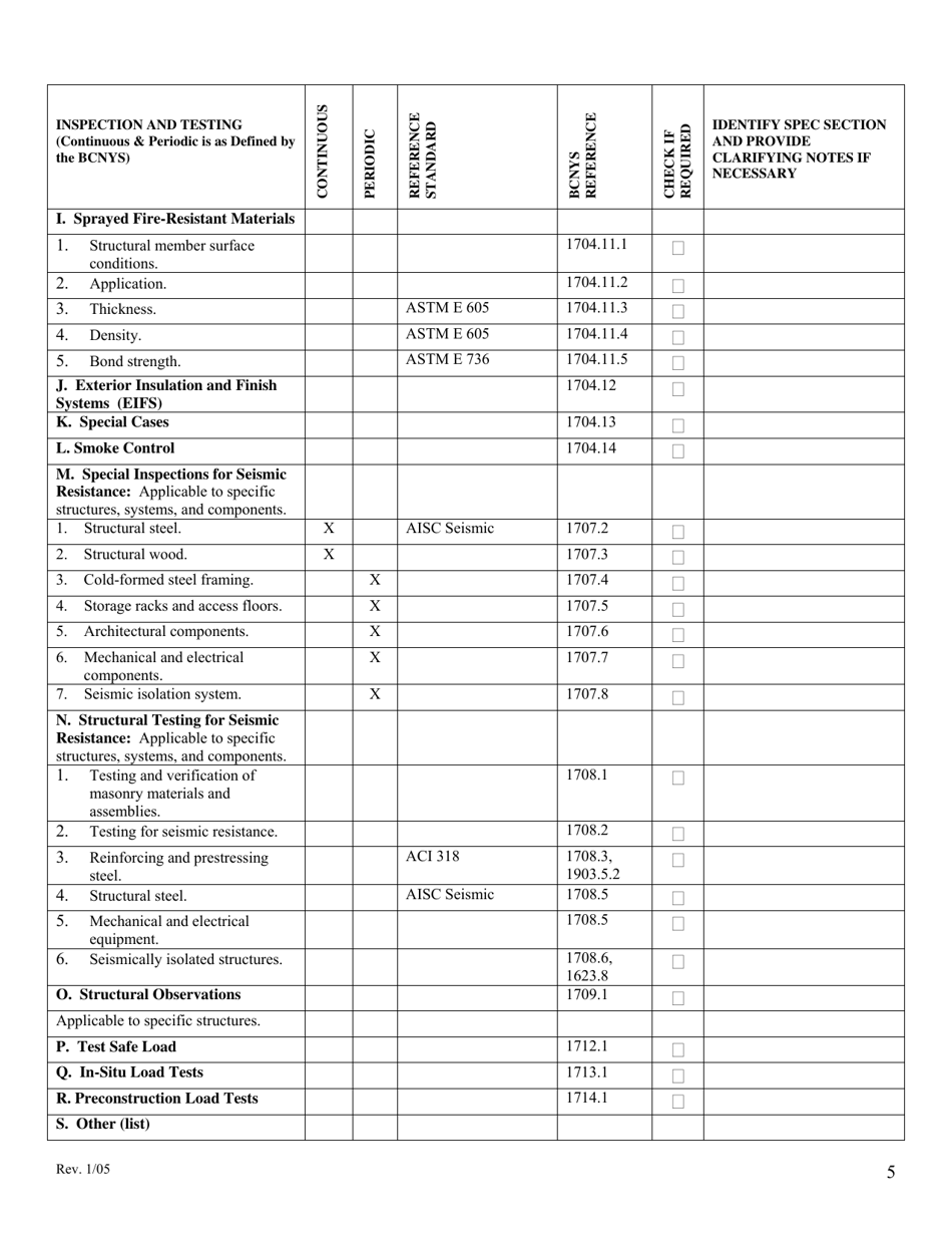 Statement of Special Inspections and Tests - New York, Page 5