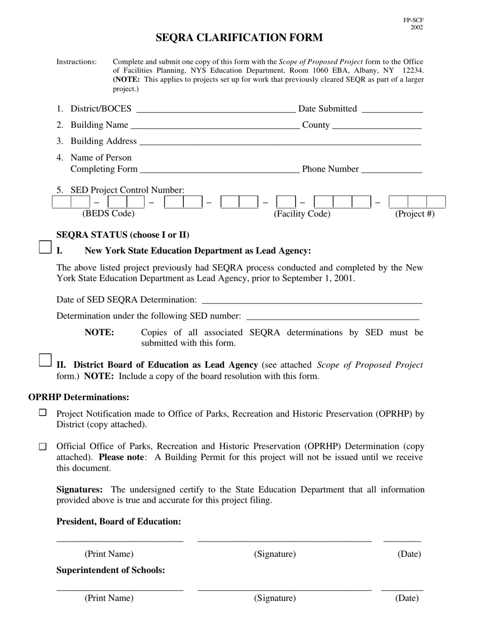 Seqra Clarification Form - New York, Page 1