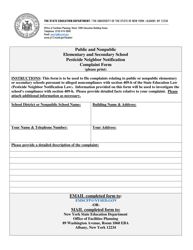Document preview: Public and Nonpublic Elementary and Secondary School Pesticide Neighbor Notification Complaint Form - New York