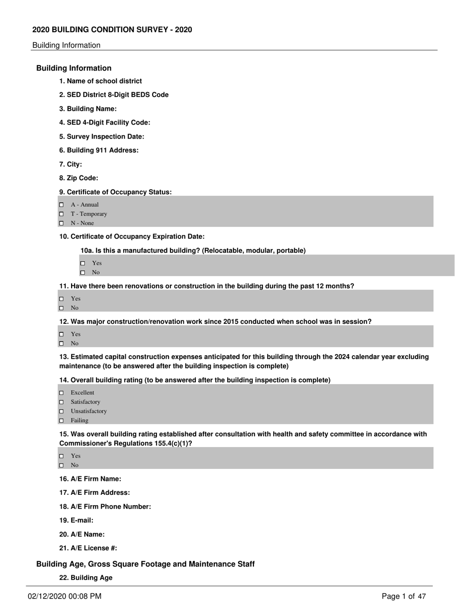 Building Condition Survey - New York, Page 1