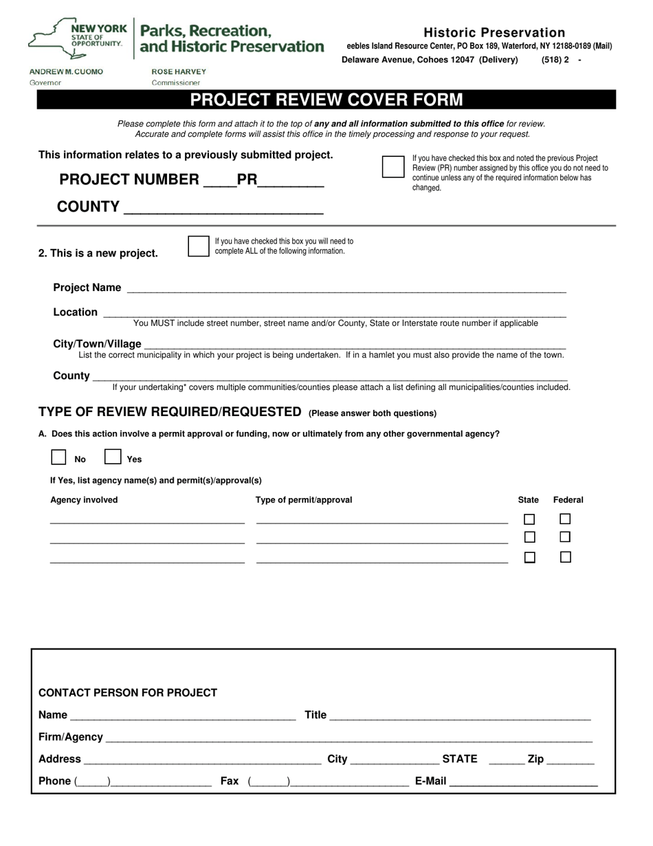 Project Review Cover Form - New York, Page 1