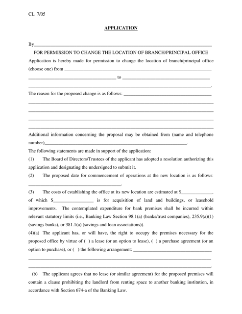 Application for Permission to Change the Location of Branch/Principal Office - New York