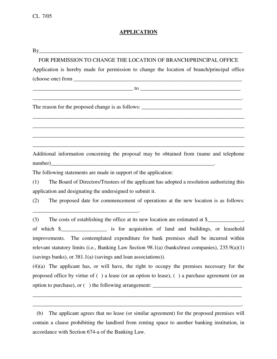 Application for Permission to Change the Location of Branch / Principal Office - New York, Page 1