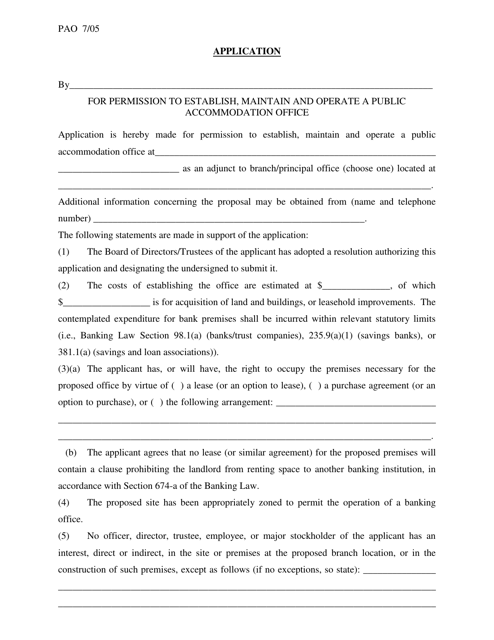 Application for Permission to Establish, Maintain and Operate a Public Accommodation Office - New York