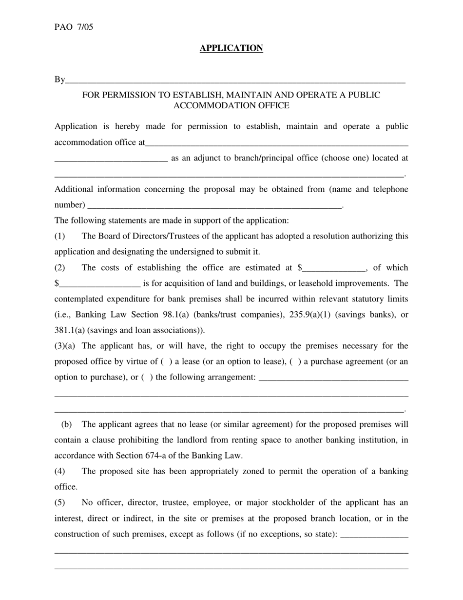 Application for Permission to Establish, Maintain and Operate a Public Accommodation Office - New York, Page 1
