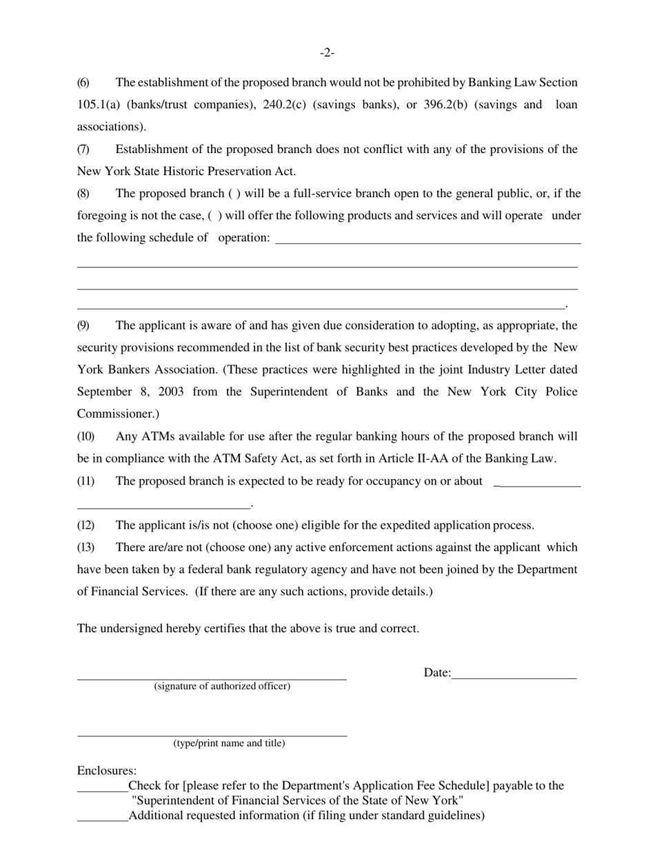 Application for Permission to Open and Occupy a Branch Office - New York, Page 2