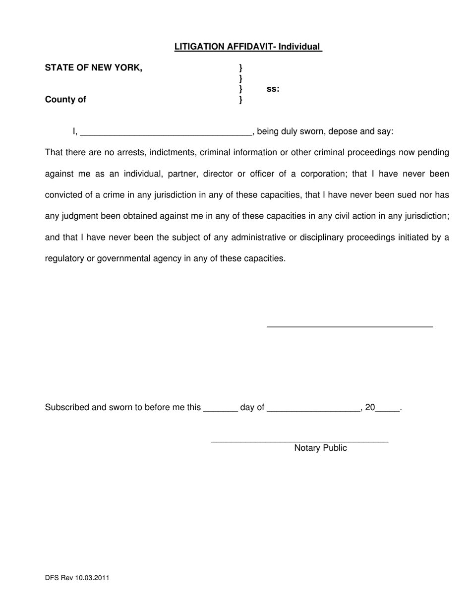 Litigation Affidavit - Individual - New York, Page 1