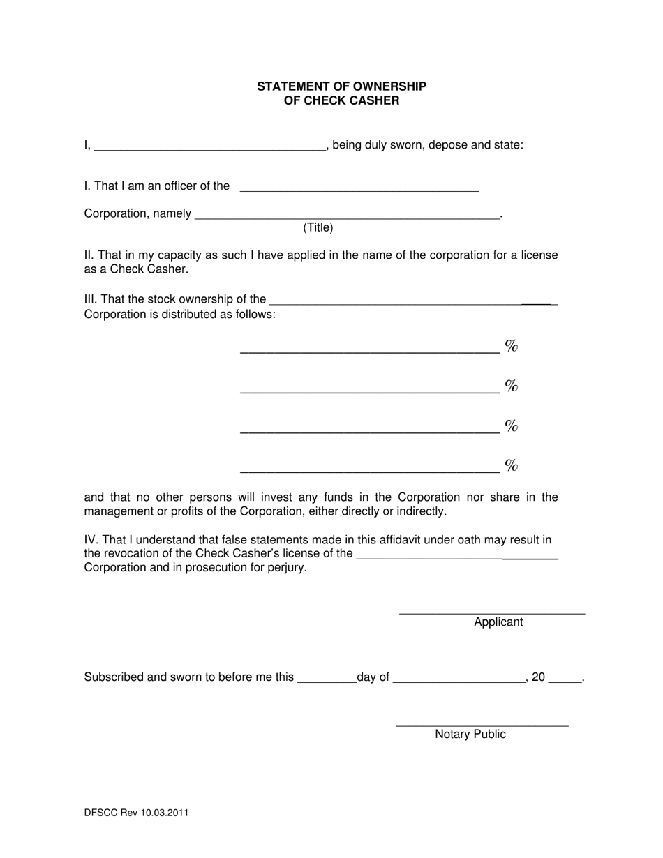 New York Statement of Ownership of Check Casher - Fill Out, Sign Online ...