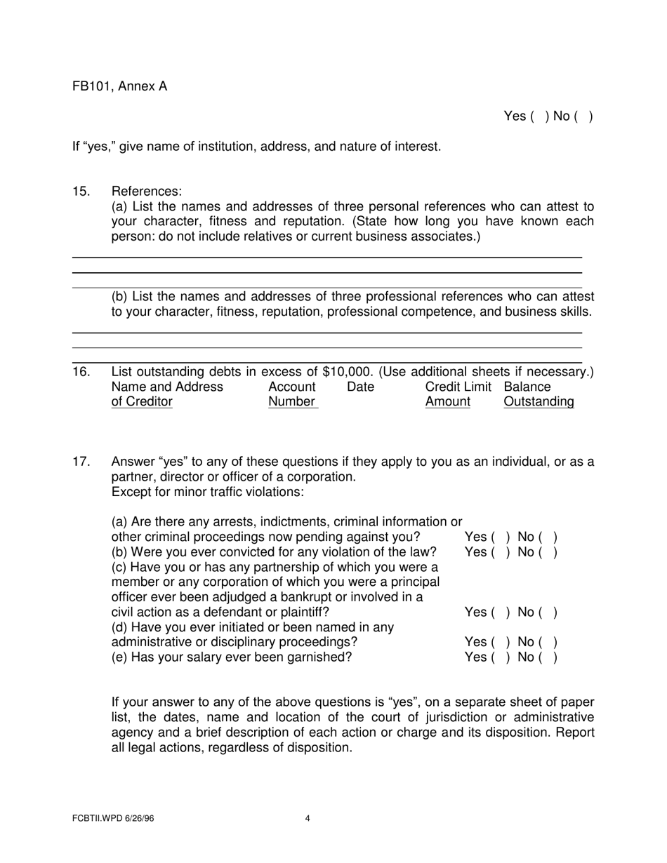 Form FB101 Annex A Personal Questionnaire - New York, Page 4
