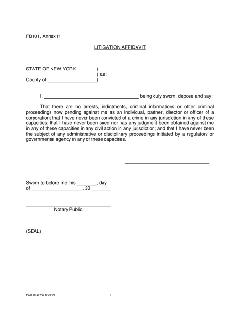 Form FB101 Annex H Litigation Affidavit - New York