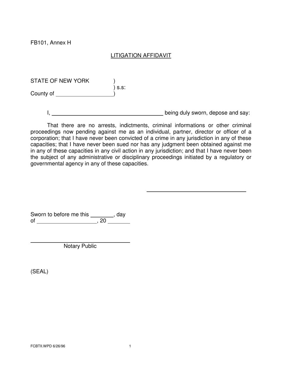 Form FB101 Annex H Litigation Affidavit - New York, Page 1