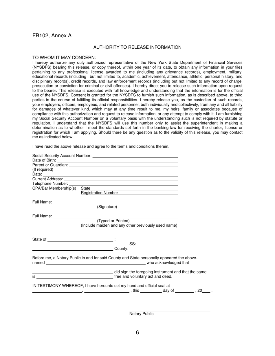 Form FB102 Annex A Personal Questionnaire - New York, Page 6