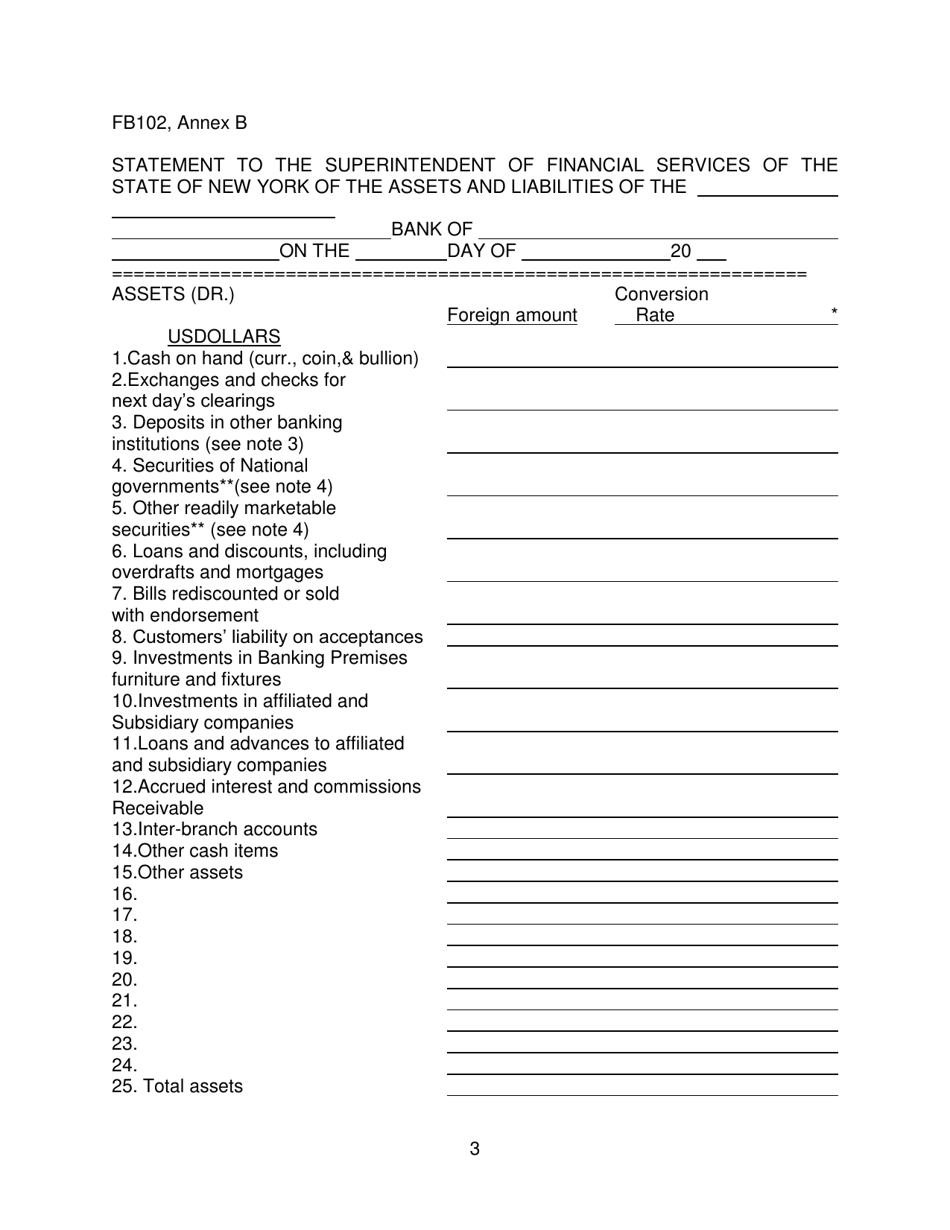 Form FB102 Annex B Statement of Financial Condition - New York, Page 3