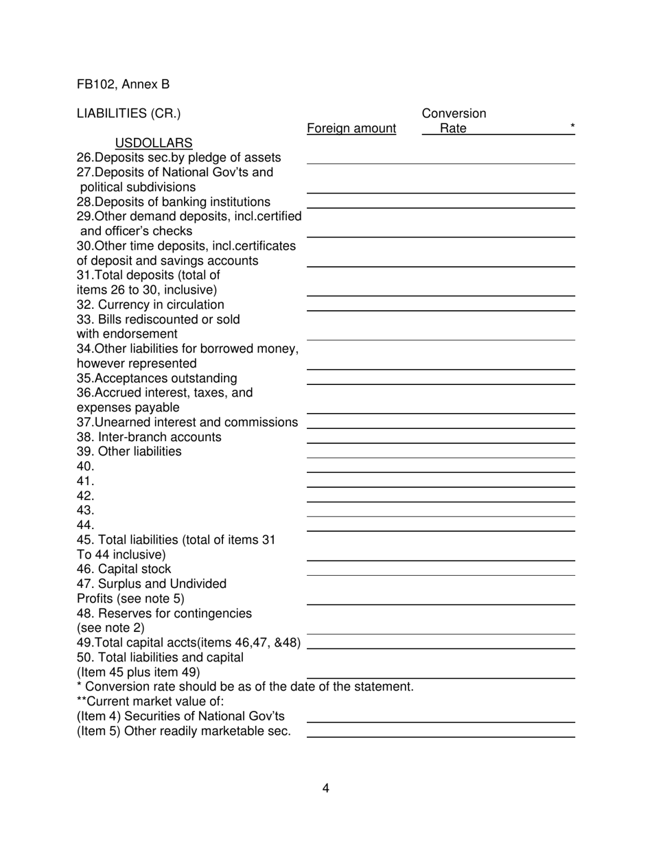 Form FB102 Annex B Statement of Financial Condition - New York, Page 4