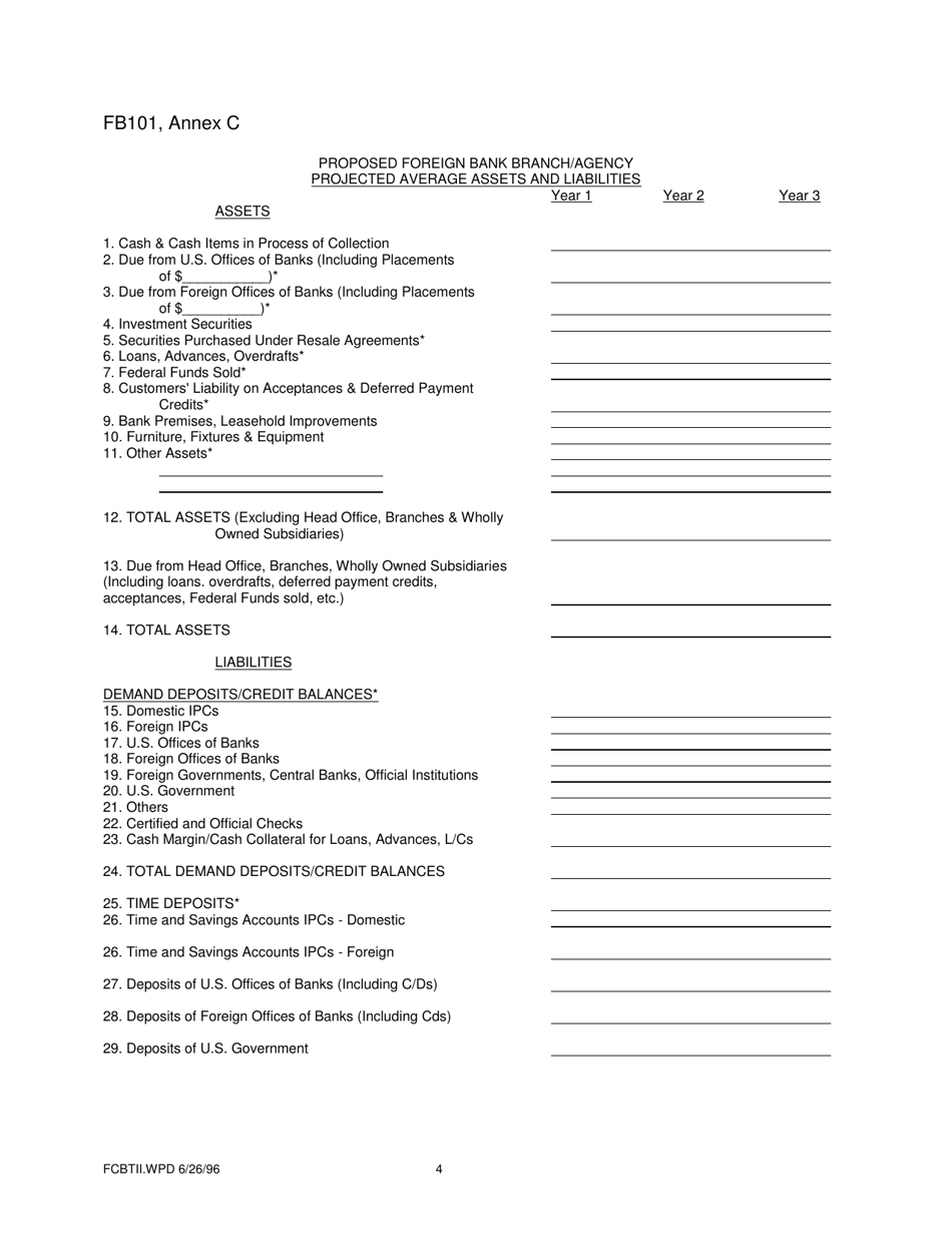 Form FB101 Annex C Projection of Income and Expense to Be Filed in Connection With Application by Foreign Banking Corporation to Open and Maintain a Branch / Agency - New York, Page 4