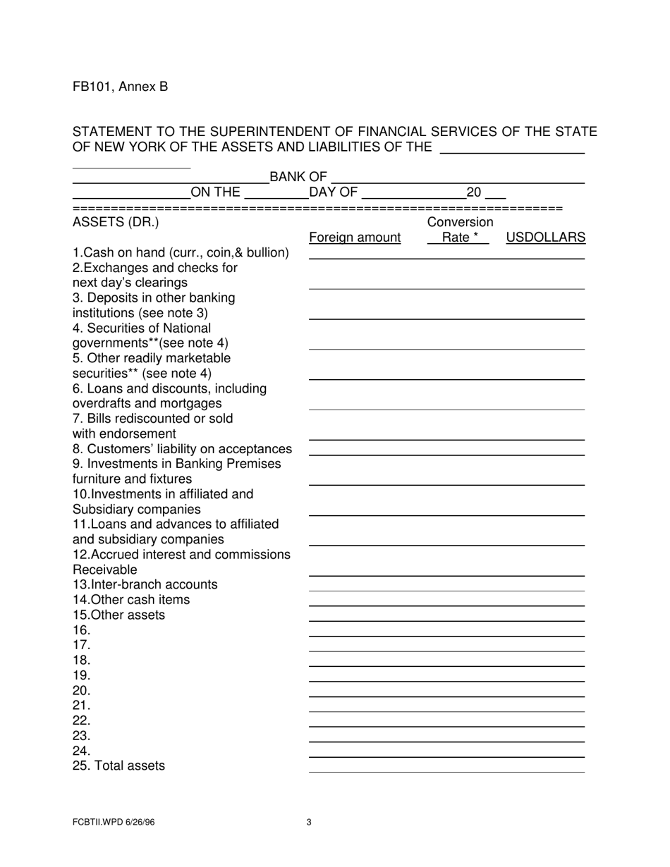 Form FB101 Annex B Statement of Financial Condition - New York, Page 3