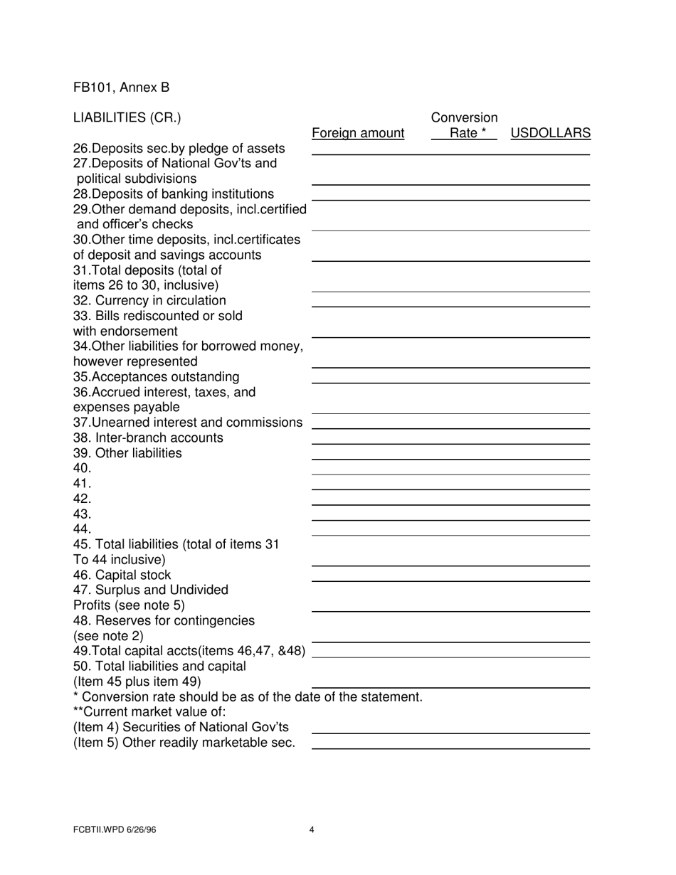 Form FB101 Annex B Statement of Financial Condition - New York, Page 4