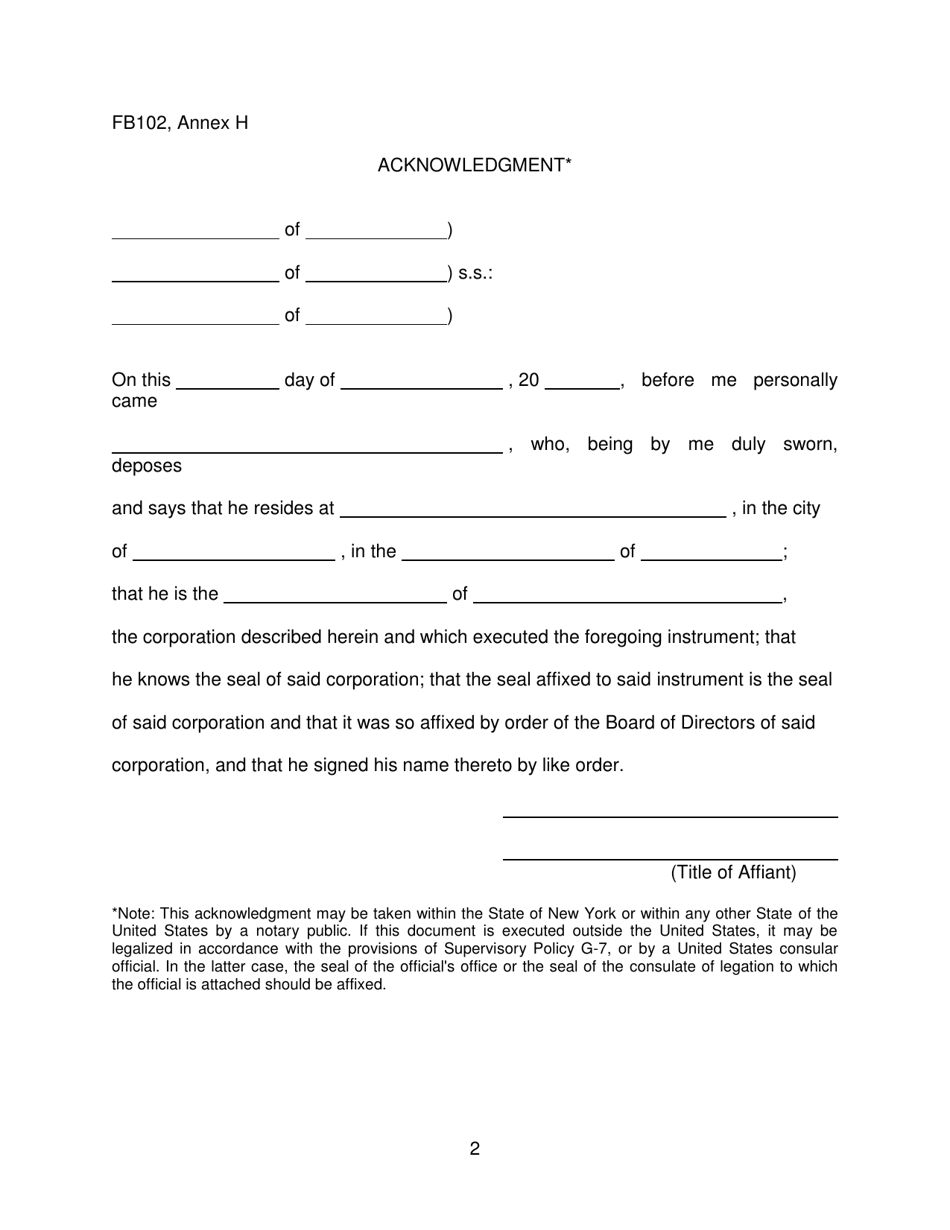 Form FB102 Annex H Agreement Pursuant to Section 9(B) of the International Banking Act of 1978 - New York, Page 2