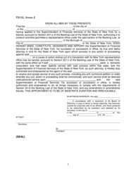 Form FB102 Annex E &quot;Appointment of Superintendent of Financial Services as True and Lawful Attorney&quot; - New York