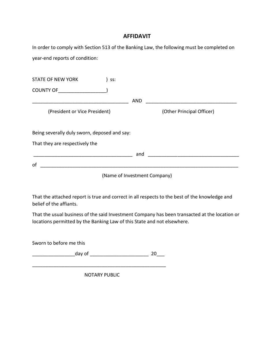 New York State Banking Law, Section 513 Compliance Affidavit - New York, Page 1
