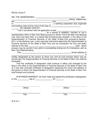 Document preview: Form FB102 Annex F Designation of Person to Whom Process May Be Forwarded by the Superintendent - New York