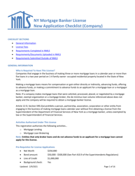 Document preview: Ny Mortgage Banker License New Application Checklist (Company) - New York