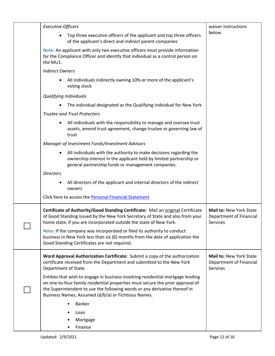 Ny Mortgage Banker License New Application Checklist (Company) - New York, Page 12