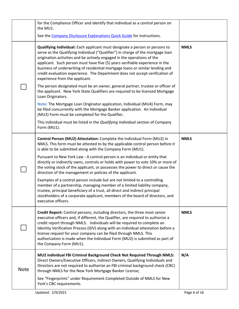 Ny Mortgage Banker License New Application Checklist (Company) - New York, Page 6
