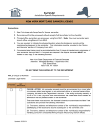 Mortgage Banker License Surrender Instructions - New York