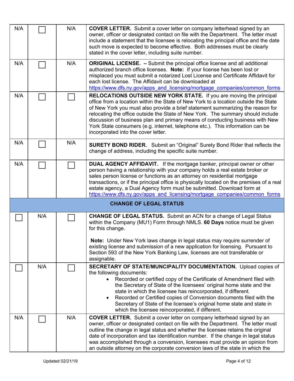 Mortgage Banker Company Amendment Instructions - New York, Page 4