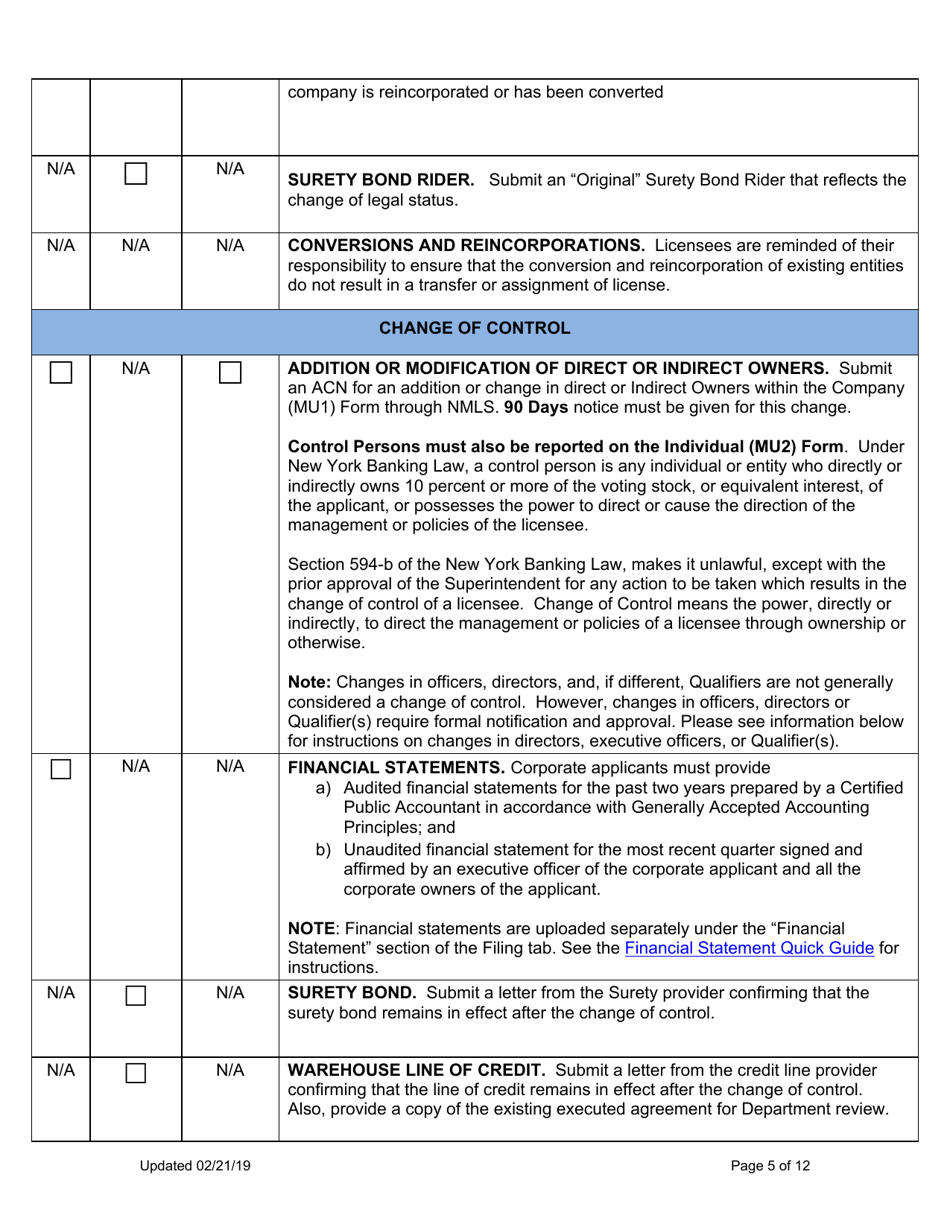 Mortgage Banker Company Amendment Instructions - New York, Page 5