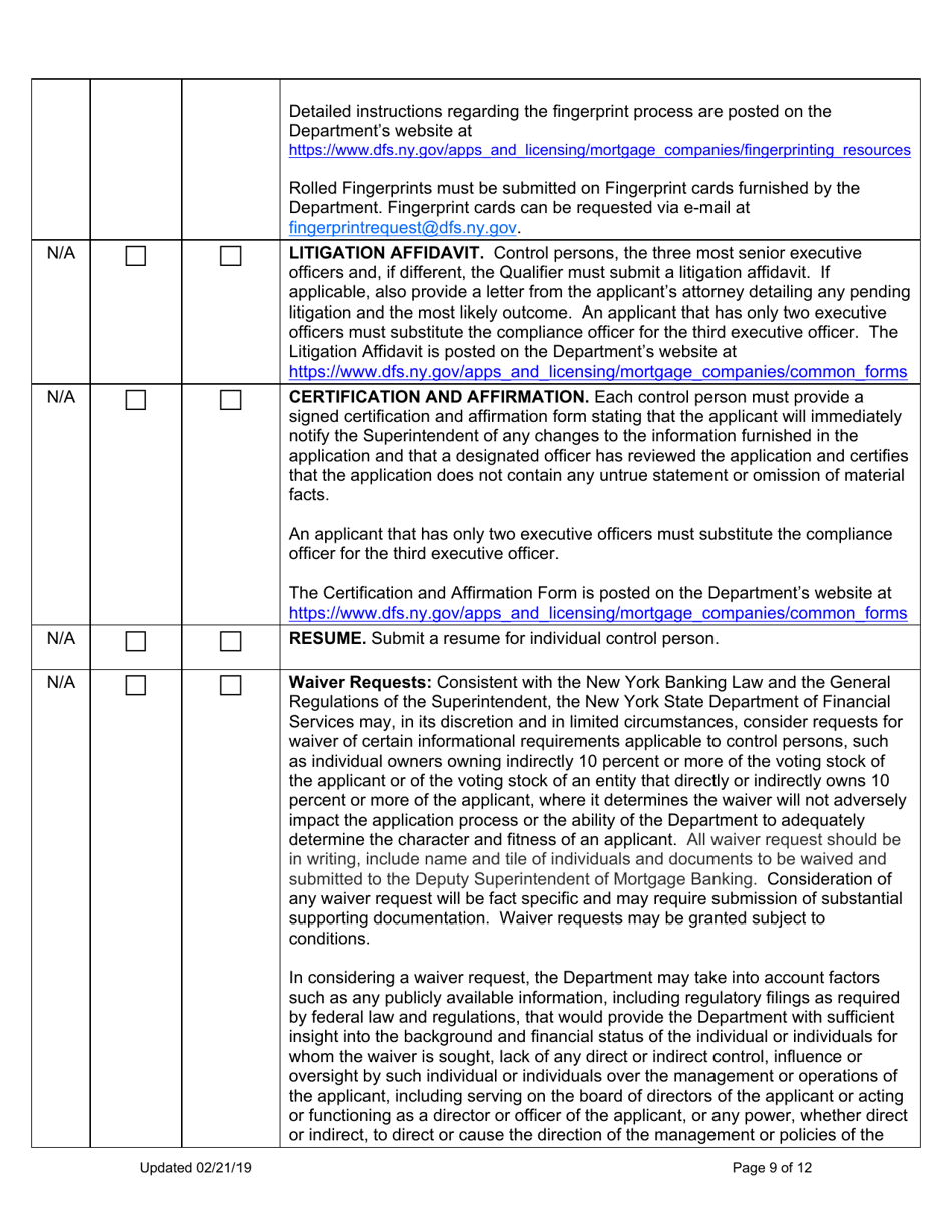 Mortgage Banker Company Amendment Instructions - New York, Page 9