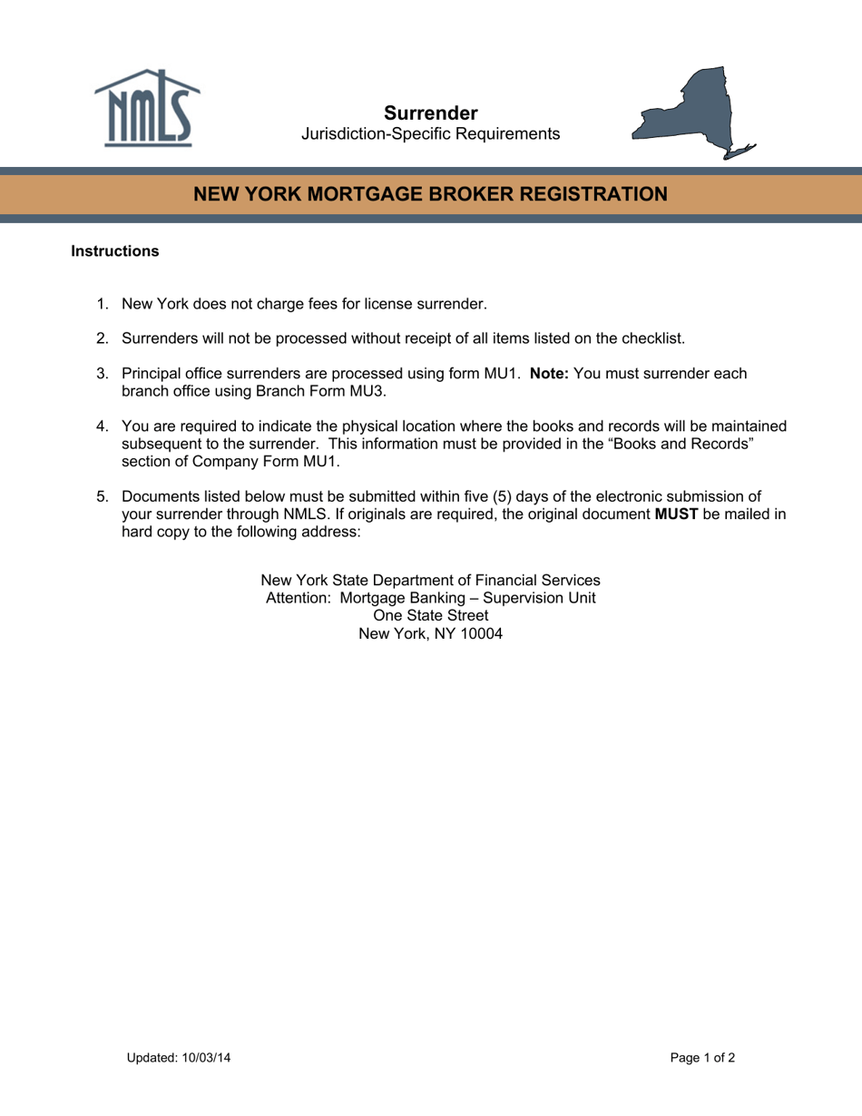 New York Mortgage Broker Registration Surrender Instructions Fill Out, Sign Online and