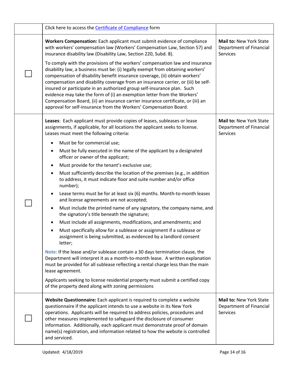 Ny Mortgage Broker Registration New Application Checklist (Company) - New York, Page 14