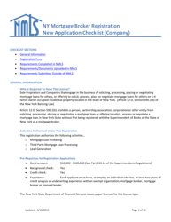 Ny Mortgage Broker Registration New Application Checklist (Company) - New York