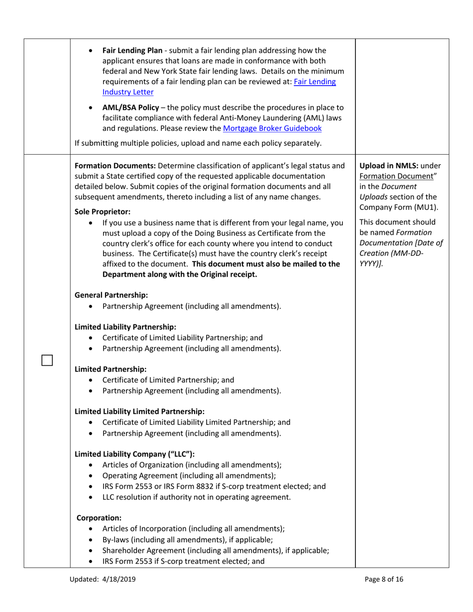 Ny Mortgage Broker Registration New Application Checklist (Company) - New York, Page 8