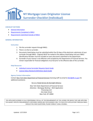 Document preview: Ny Mortgage Loan Originator License Surrender Checklist (Individual) - New York