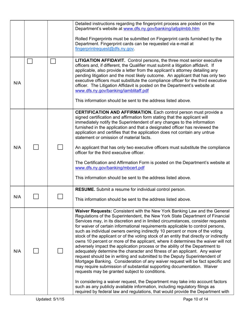 Mortgage Loan Servicer Application Instructions - New York, Page 10