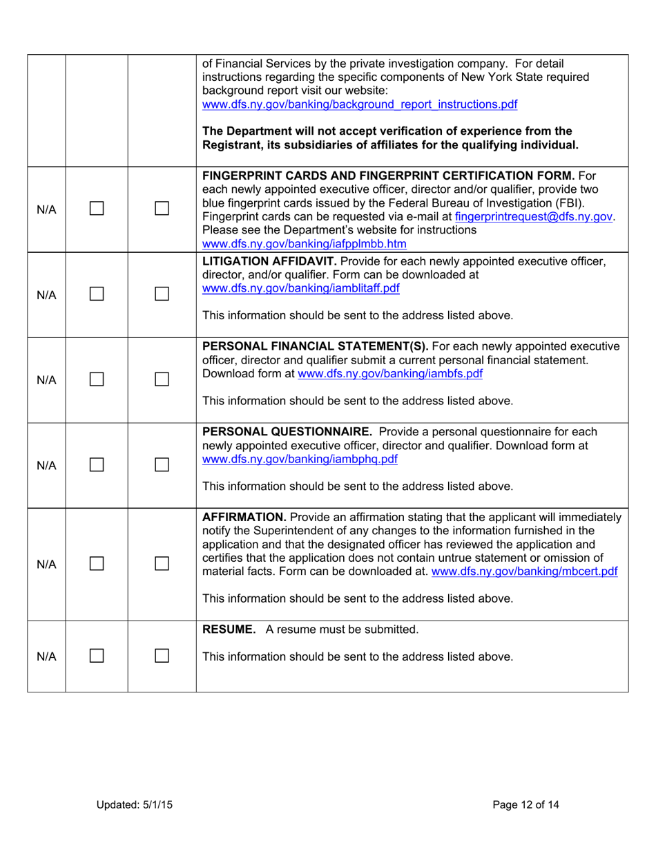 Mortgage Loan Servicer Application Instructions - New York, Page 12