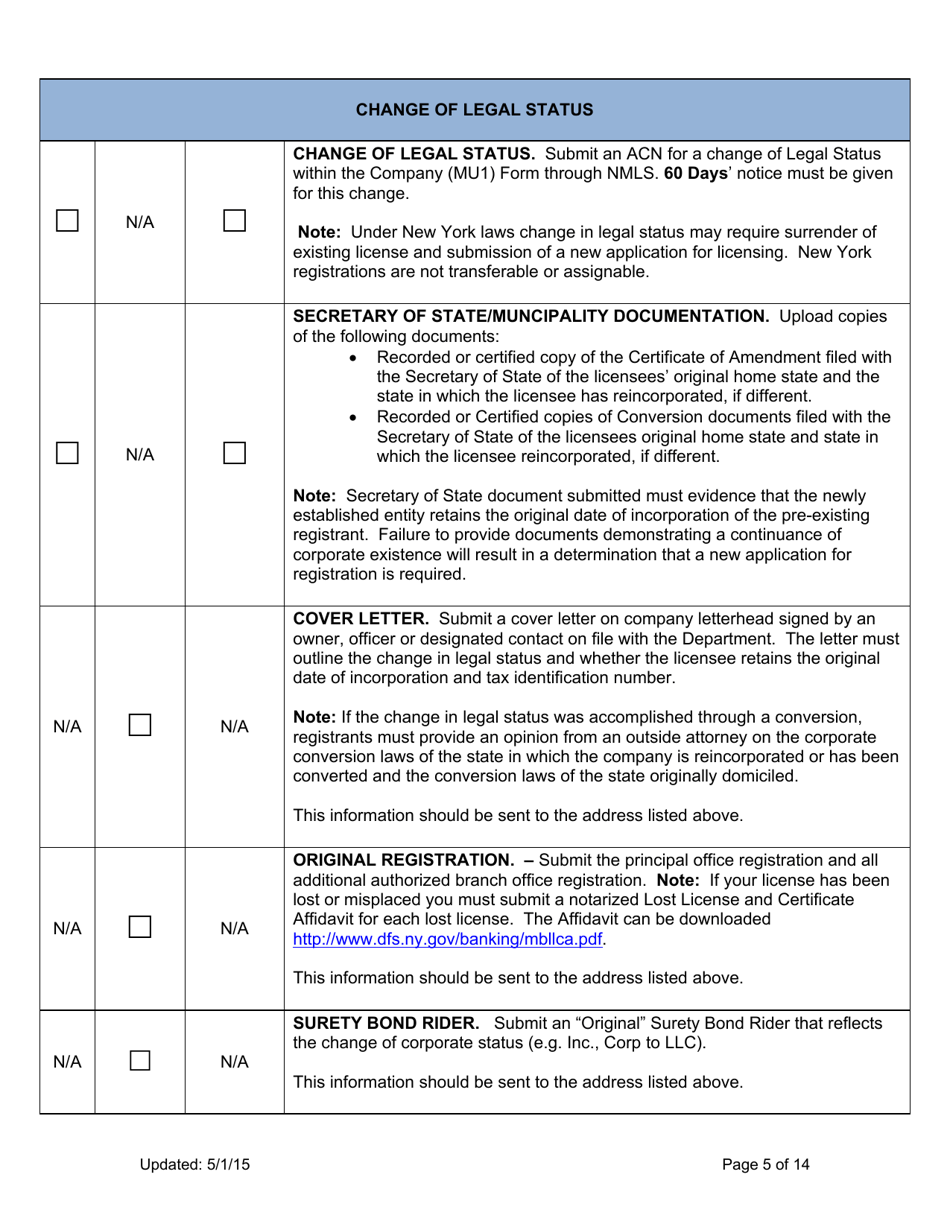 Mortgage Loan Servicer Application Instructions - New York, Page 5