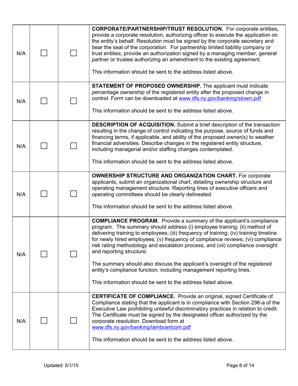 Mortgage Loan Servicer Application Instructions - New York, Page 8