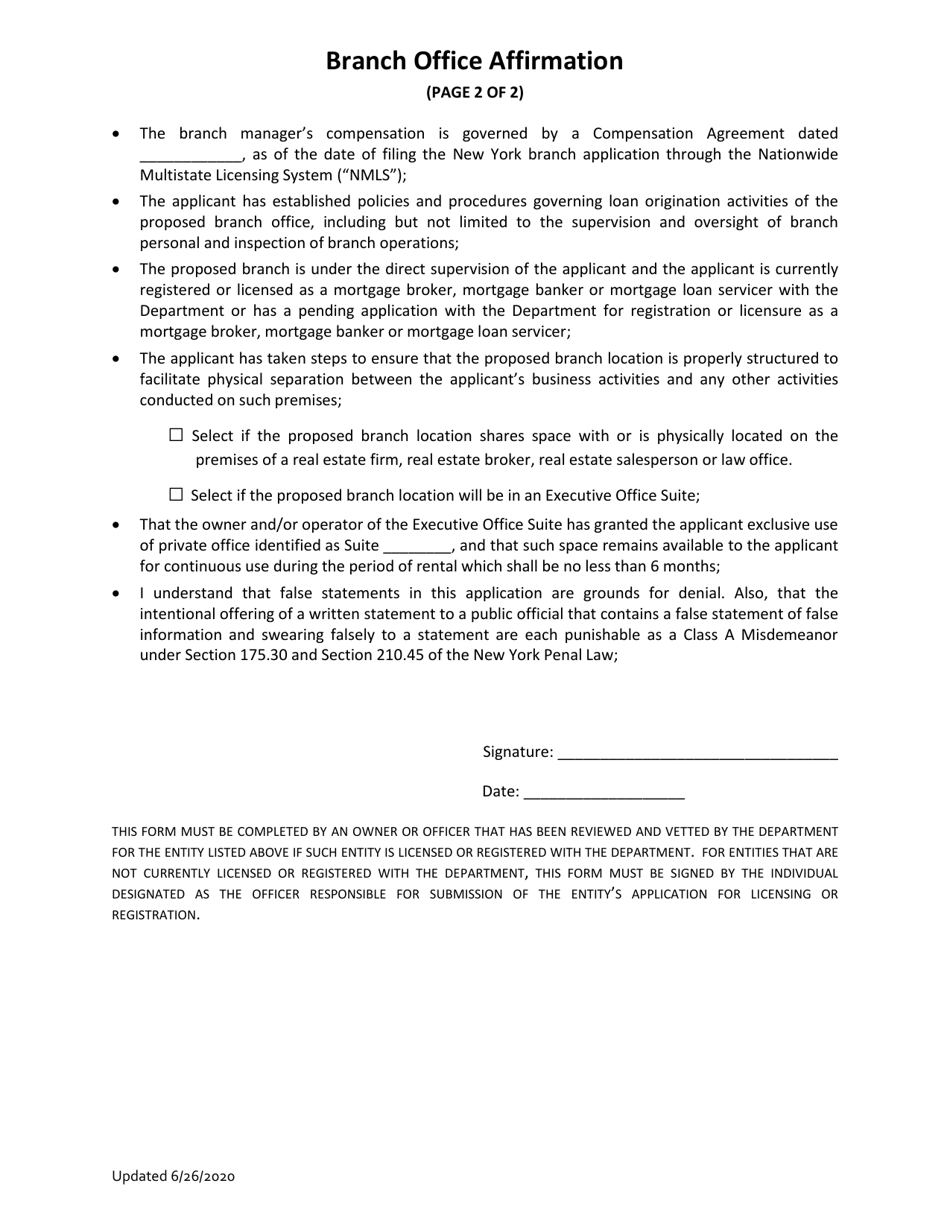 Branch Office Affirmation - New York, Page 2